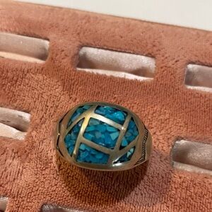 Turquoise Mosaic Inlay Ring with Sterling silver  Setting